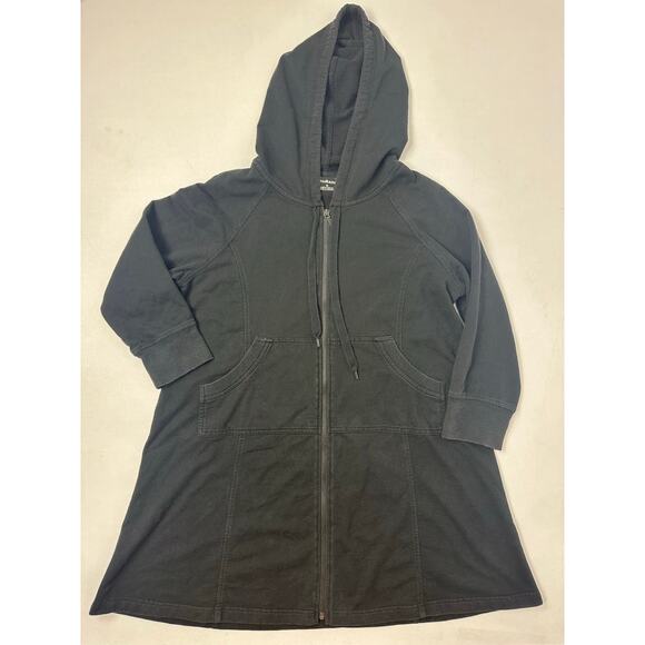 Norma Kamali Size Large Black Hooded Sweatshirt Mini Dress Zip Stylish Trendy - Picture 7 of 11